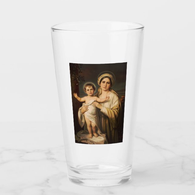 Virgin Mary som håller baby Jesus Glaskopp (Framsida)