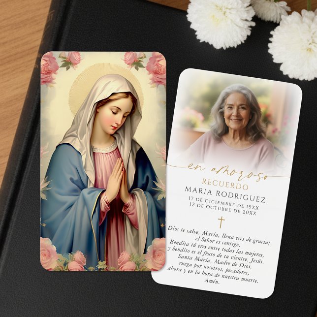Virgin Mary Spanish Hail Mary Photo Memorial Cards Visitkort (Skapare uppladdad)