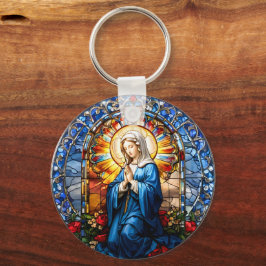 Virgin Mary Stached Glass Nyckelring