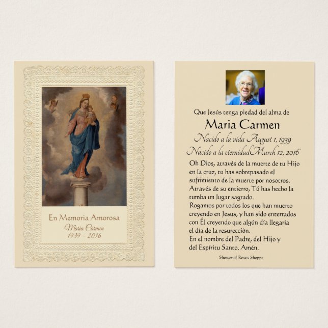 Virgin Mary Vår Dam i den spanska pelaren Visitkort (Framsida & baksida)