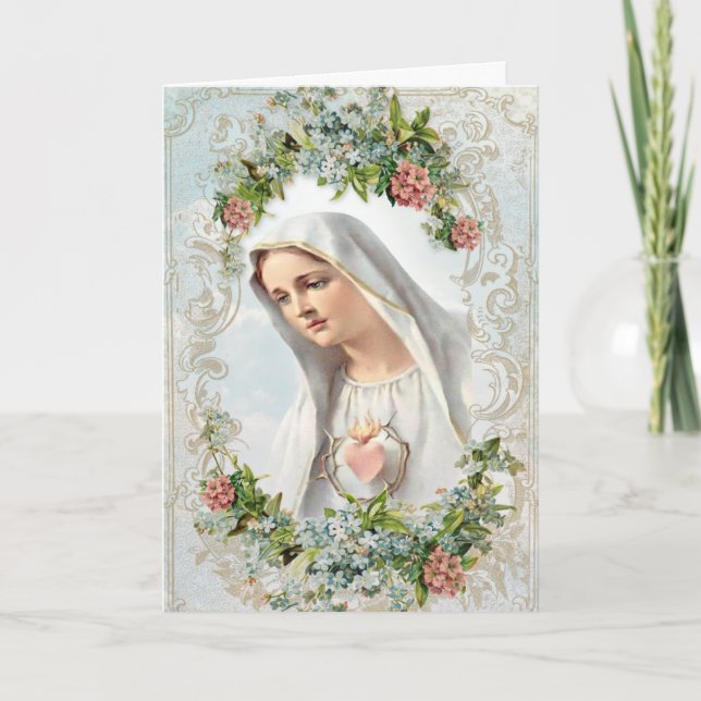 Virgin Mary Vår Dam i Fatima Religiösa Blommigt C Kort (Framsida)