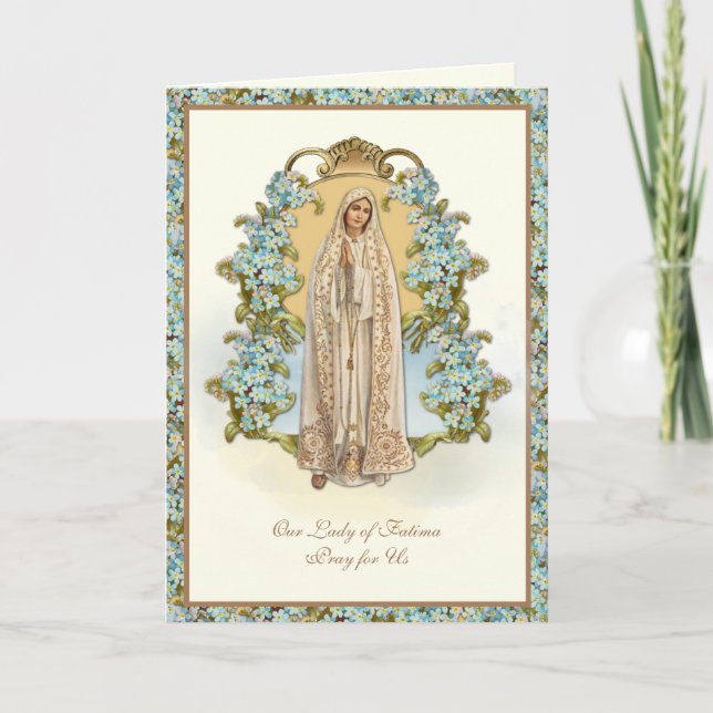 Virgin Mary Vår Dam i Fatima Religiösa Blommigt C Kort (Framsida)