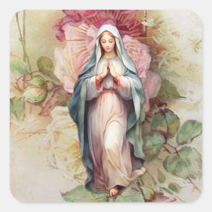 Virgin Mary Vintage Ro katolsk Religiösa Fyrkantigt Klistermärke
