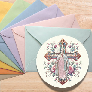 Virgin Mary Vintage Ro Kor katolsk Runt Klistermärke