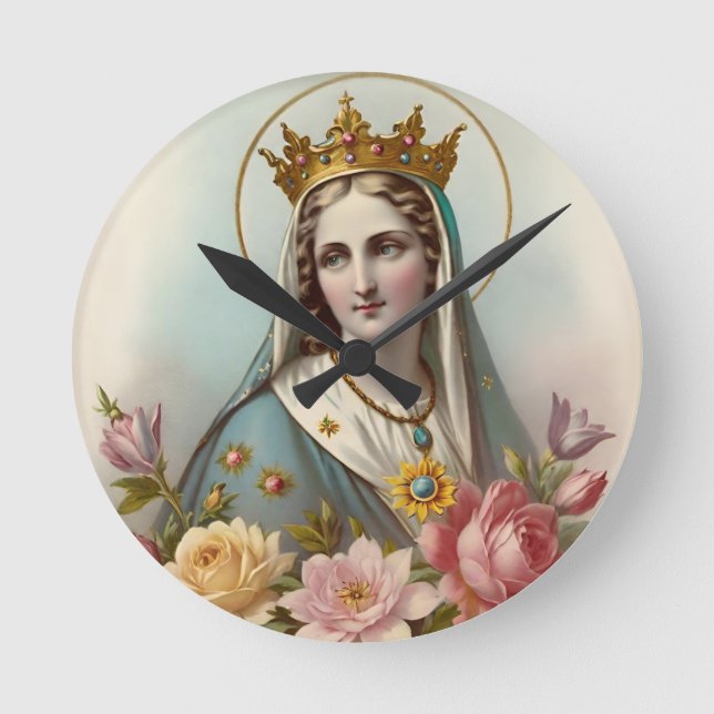 Virgin Mary Wall Clock Rund Klocka (Framsida)