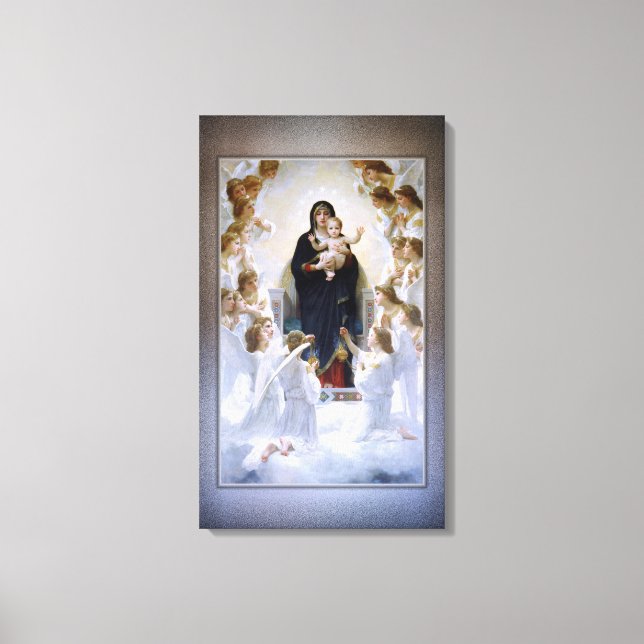 Virgin med Änglar av William Adolphe Bouguere Canvastryck (Framsida)