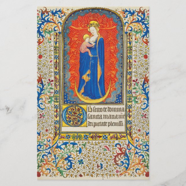 VIRGIN MED BARN OCH ÄNGLAR Blommigt Vrister Brevpapper (Framsida)