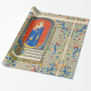 VIRGIN MED BARN OCH ÄNGLAR Blommigt Vrister Presentpapper
