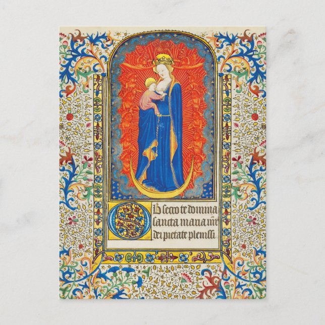 VIRGIN MED BARN OCH ÄNGLAR Blommigt Vrister Vykort (Framsida)