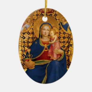 VIRGIN MED BARN OCH ÄNGLAR, Blue Sapphire Gem Julgransprydnad Keramik