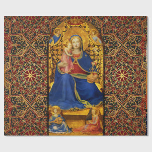 VIRGIN MED BARN OCH ÄNGLAR, Red Blue Guld Julafton Presentpapper