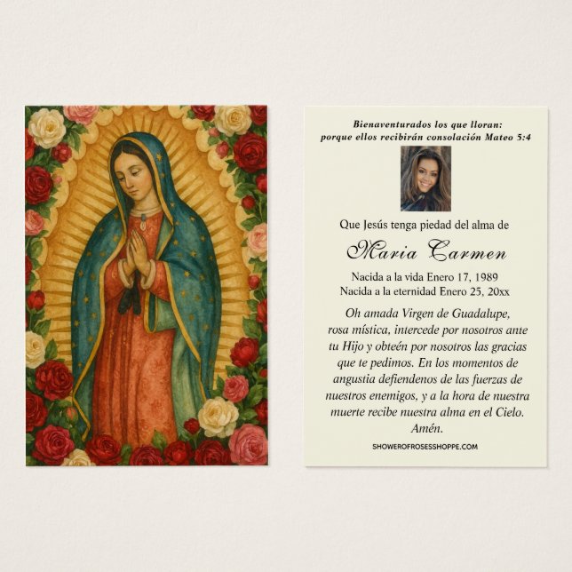 Virgin Mexico Guadalupe Spanish Funeral Prayer Visitkort (Framsida & baksida)
