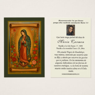 Virgin Mexico Guadalupe Spanska begravningsbönen Visitkort
