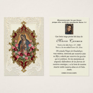 Virgin Mexico Guadalupe Spanska begravningsbönen Visitkort