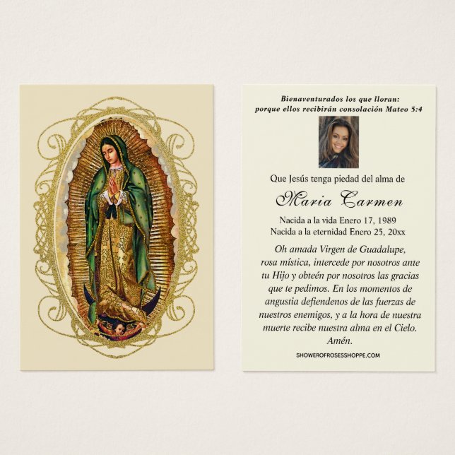 Virgin Mexico Guadalupe Spanska begravningsbönen Visitkort (Framsida & baksida)