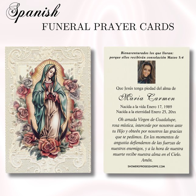 Virgin Mexico Guadalupe Spanska begravningsbönen Visitkort (Skapare uppladdad)