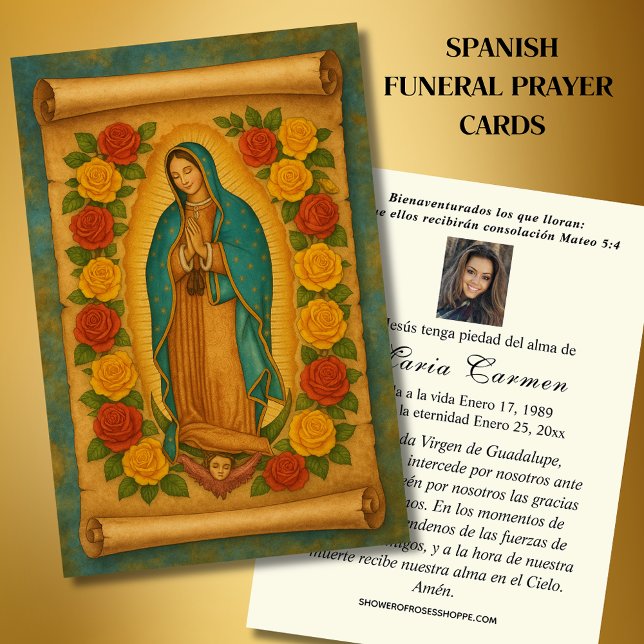 Virgin Mexico Guadalupe Spanska begravningsbönen Visitkort (Skapare uppladdad)
