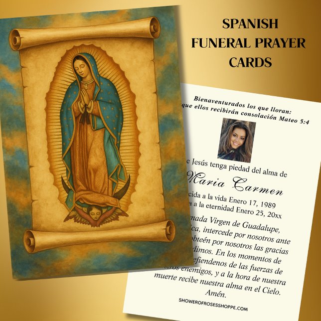 Virgin Mexico Guadalupe Spanska begravningsbönen Visitkort (Skapare uppladdad)