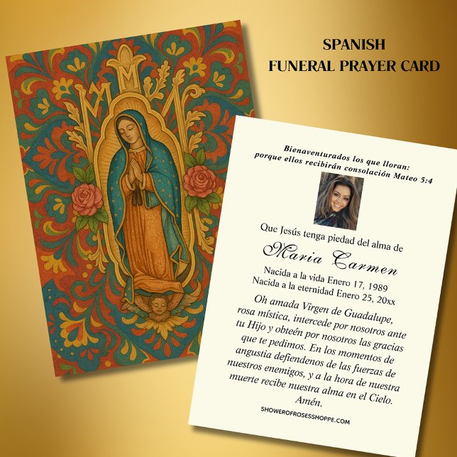 Virgin Mexico Guadalupe Spanska begravningsbönen Visitkort (Skapare uppladdad)