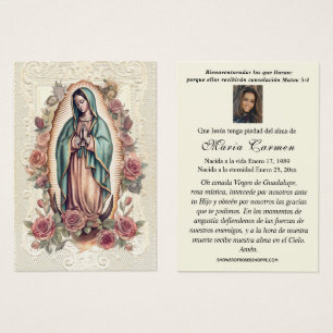 Virgin Mexico Guadalupe Spanska begravningsbönen Visitkort
