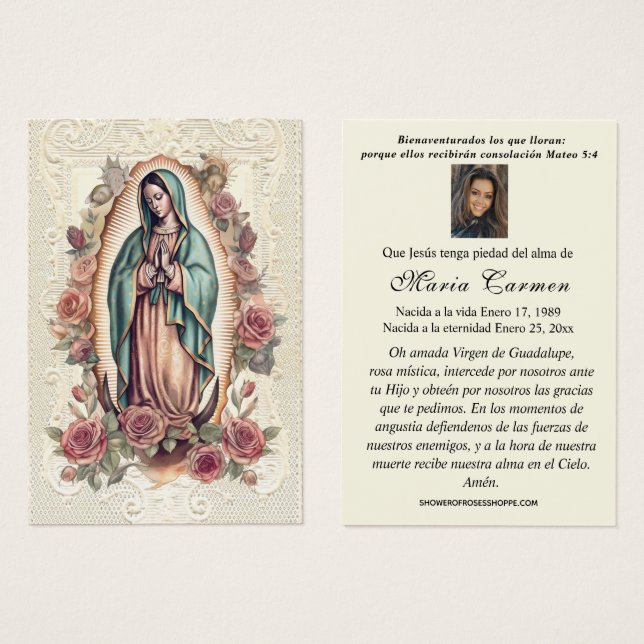 Virgin Mexico Guadalupe Spanska begravningsbönen Visitkort (Framsida & baksida)