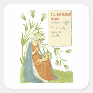 Virgin Mor Mary Baby Jesus Garden blomart Fyrkantigt Klistermärke