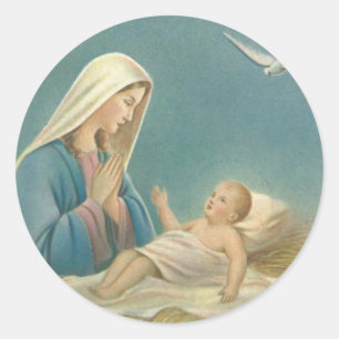 Virgin Mor Mary och Baby Jesus Runt Klistermärke