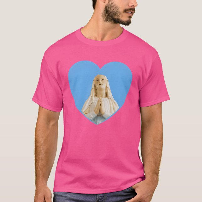 Virgin Mor Mary Praying Blue Heart retro T Shirt (Framsida)