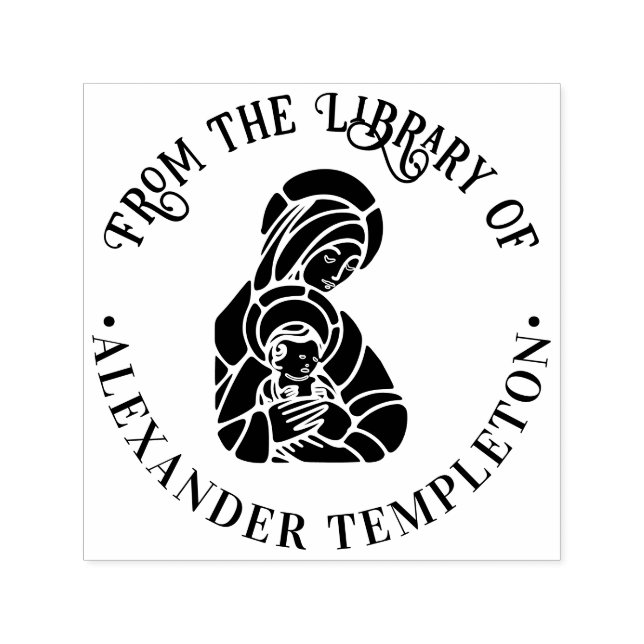 Virgin Mother Mary Baby Jesus Library Book Name Självfärgande Stämpel (Design)
