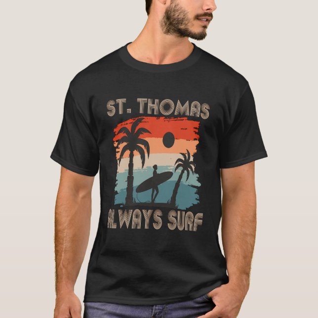 Virgin-öarna Retro Handflatan Träd St Thomas Surfi T Shirt (Framsida)