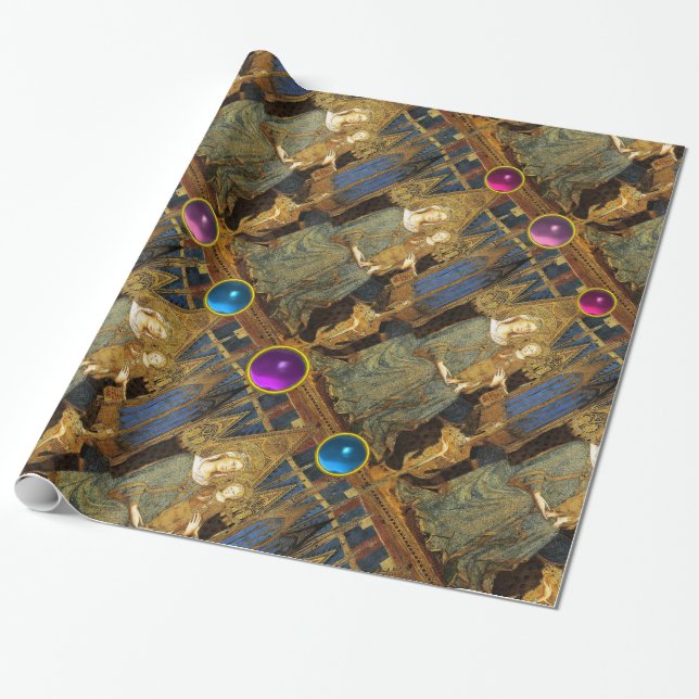 VIRGIN OCH BARN MED BLUE, ROSA, LILA GEMSTONES PRESENTPAPPER (Utrullad)