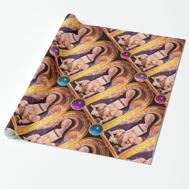 VIRGIN OCH BARN MED BLUE, ROSA, LILA GEMSTONES PRESENTPAPPER (Utrullad)