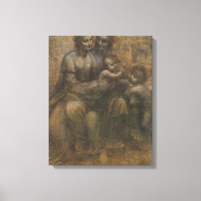 Virgin och barn med Saint Anne av Leonardo da Vinc Canvastryck (Framsida)
