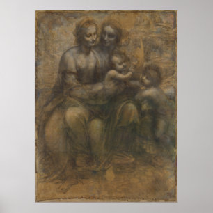 Virgin och barn med Saint Anne av Leonardo da Vinc Poster