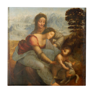 Virgin och barnet med St Anne av Da Vinci Kakelplatta