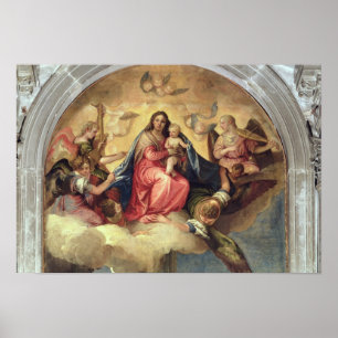 Virgin och Child med anglar-musiker Poster