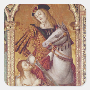 Virgin och Child med SS. Gregory och Martin Fyrkantigt Klistermärke