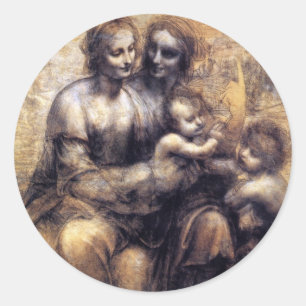 Virgin och Child med St. Anne-sketch Runt Klistermärke