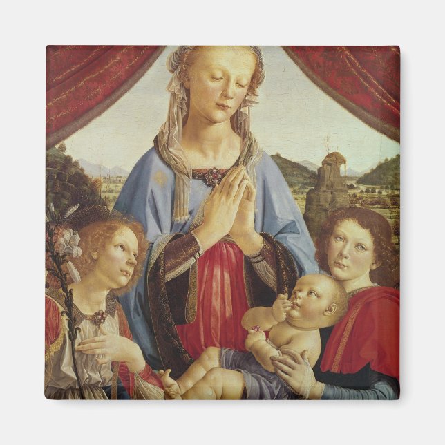 Virgin och Child med Two Änglar, c.1470 s Magnet (Framsidan)