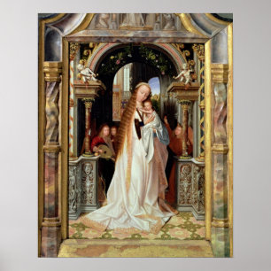 Virgin och underordnad med tre Änglar, central pan Poster