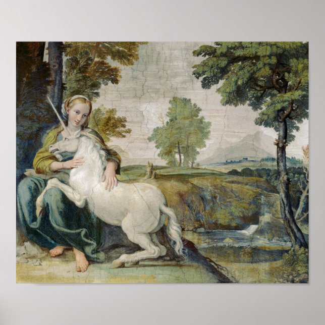 Virgin och Unicorn - Domenichino Palazzo Farnese Poster (Framsidan)