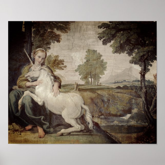 Virgin och Unicorn - Domenichino Palazzo Farnese Poster (Framsidan)