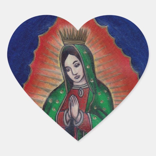 Virgin of Guadalupe Hjärtformat Klistermärke (Framsida)