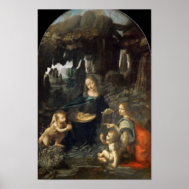 Virgin of the Rocks - Louvre - Leonardo - Poster (Framsidan)