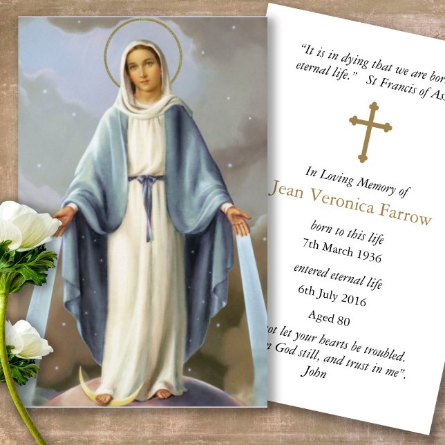 Virgin Prayer-symtomkort för Heligor med nedsatt f Visitkort (catholic, religious, celebration of life, in loving memory of, prayer cards for bereavement)