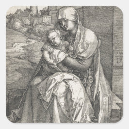 Virgin Sitta av en Wall by Albrecht Durer Fyrkantigt Klistermärke