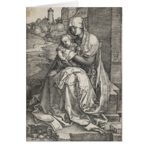 Virgin Sitta av en Wall by Albrecht Durer Hälsningskort