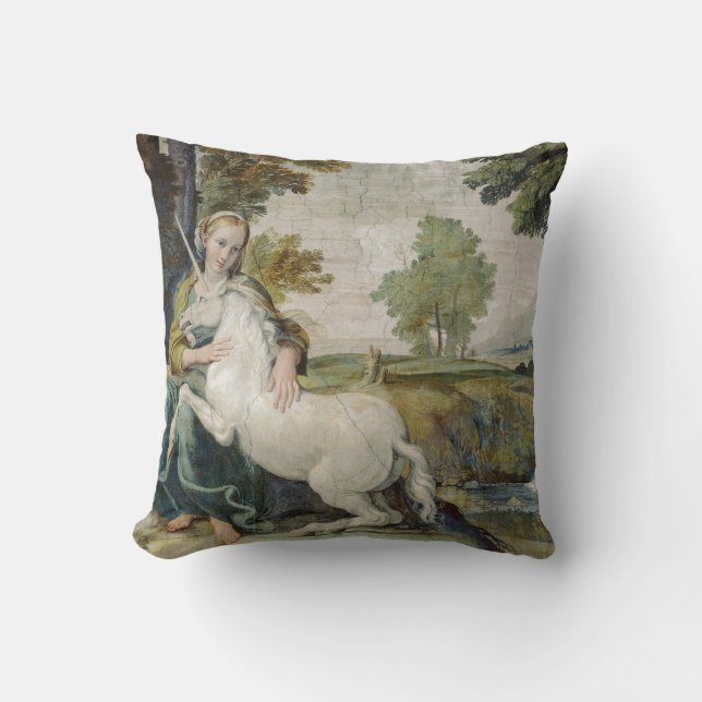 Virgin & Unicorn by Domenichino CIrca 1604 - 1605 Kudde (Framsida)