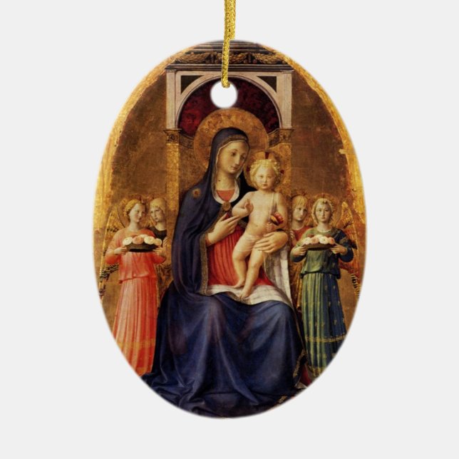 VIRGIN WITH CHILD AND ÄNGLAR, Blue Sapphire Julgransprydnad Keramik (Framsidan)