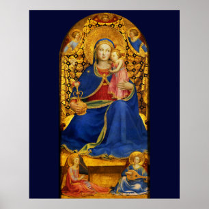 VIRGIN WITH CHILD AND ÄNGLAR by FRA ANGELICO Blue Poster